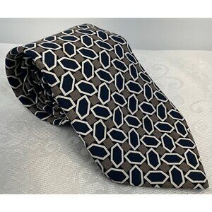 Brooks Brothers All Silk Navy & Taupe Geometric Pattern Men's Tie